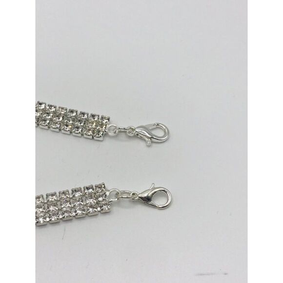 Triple row clear rhinestone chocker bridal event party necklace braceletset read - Picture 6 of 8